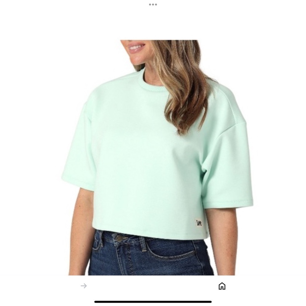 Lee Boxy Oversized Mint Crop Sweat T-Shirt SZ 2XL Women Pullover Activewear - Picture 1 of 6